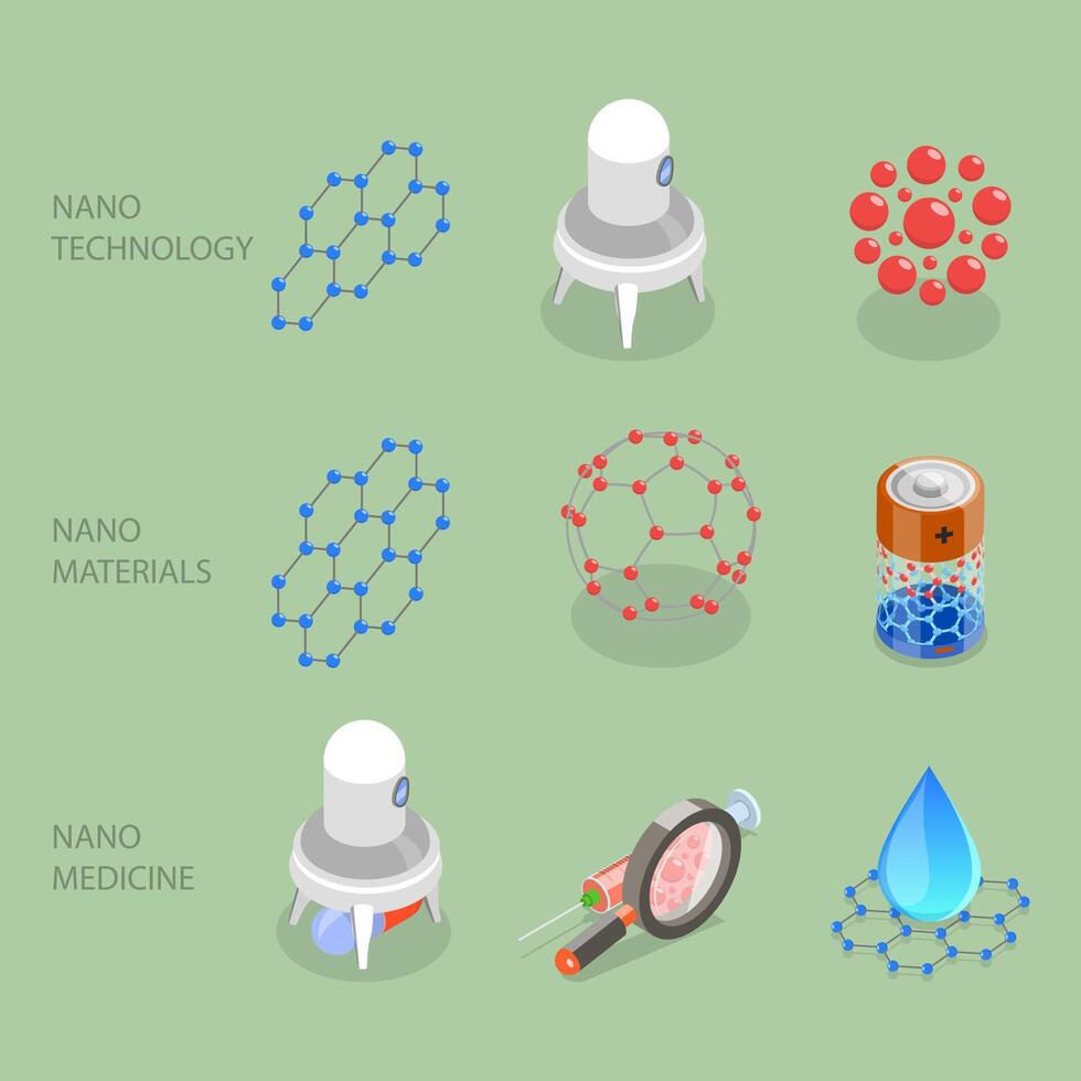 3D Isometric Flat Illustration of Nanotechnologies, Modern Nanomaterials vector