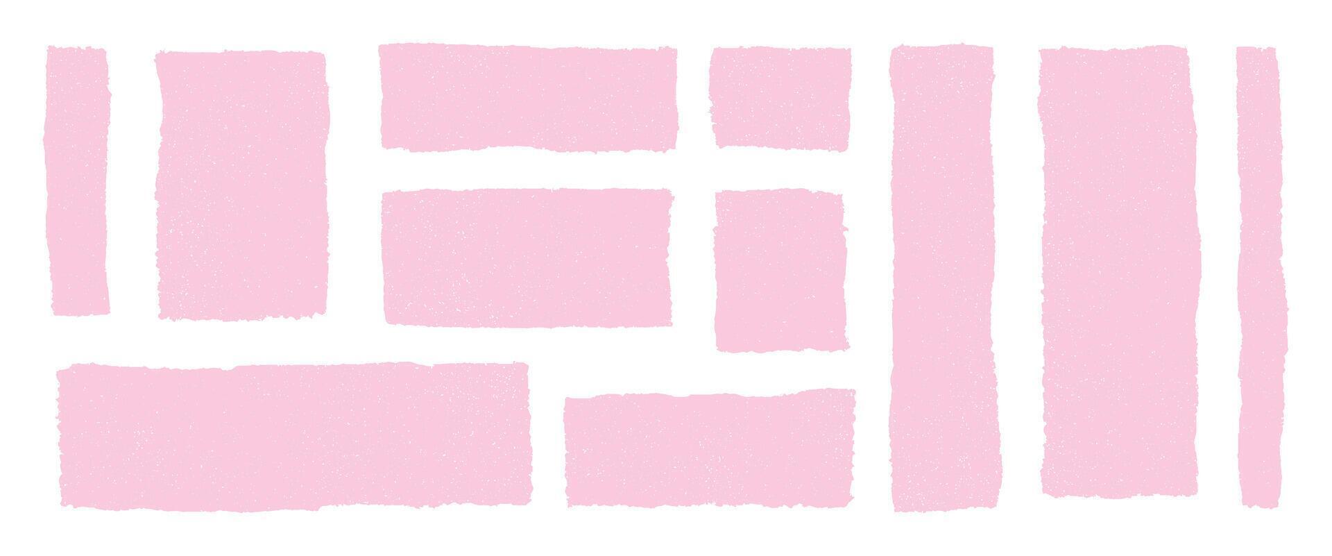 Crayon drawn pink grunge rectangles squares with rough edges. Childish text boxes, doodle speech bubbles, geometric frames for notes. Hand drawn pastel sketchy shapes on transparent background vector