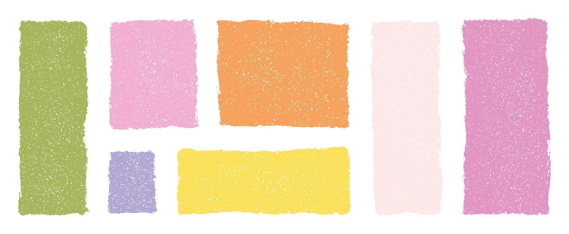 set of hand drawn pastel colored textured rectangles and squares abstract geometric shapes sketch crayon ink chalk artistic design elements isolated on transparent background modern layout vector