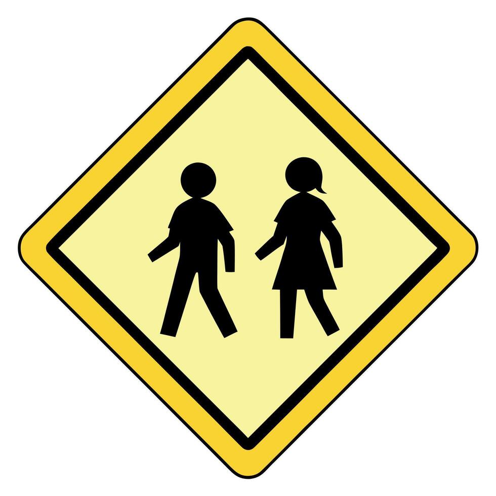 Yellow diamond warning sign with pedestrian figures vector