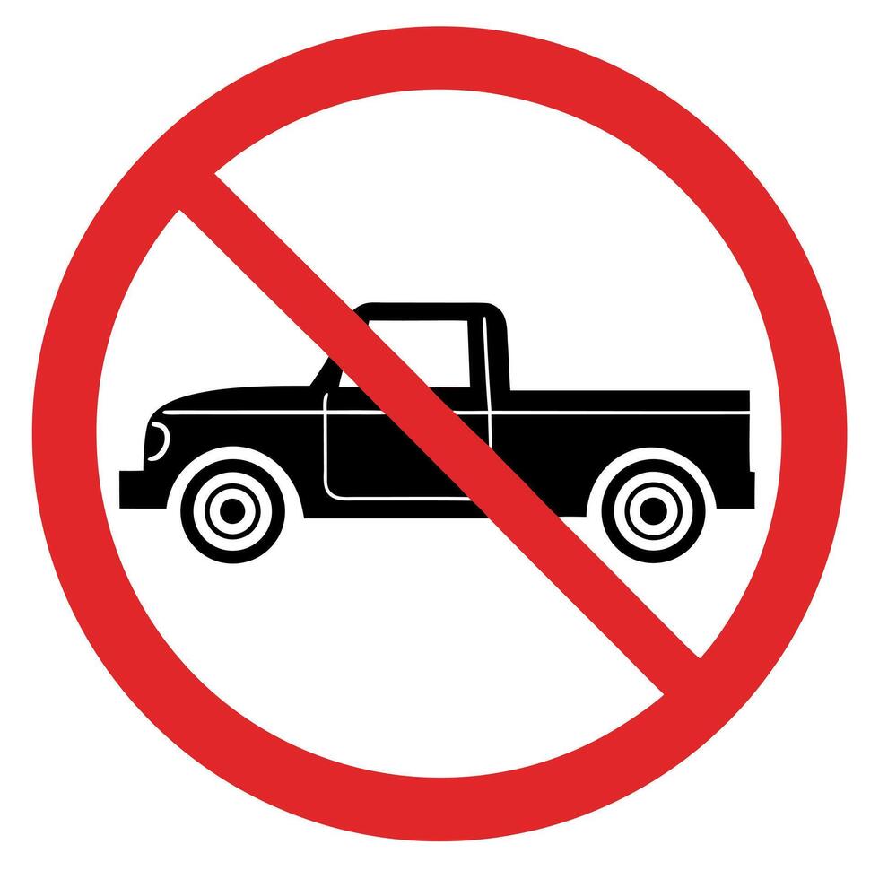 Red circle prohibition sign with black pickup truck vector