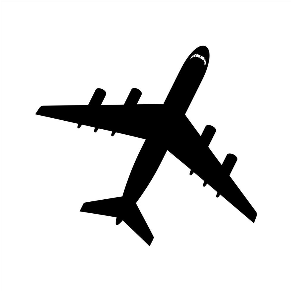 Black silhouette of a jet airplane in flight aircraft vector
