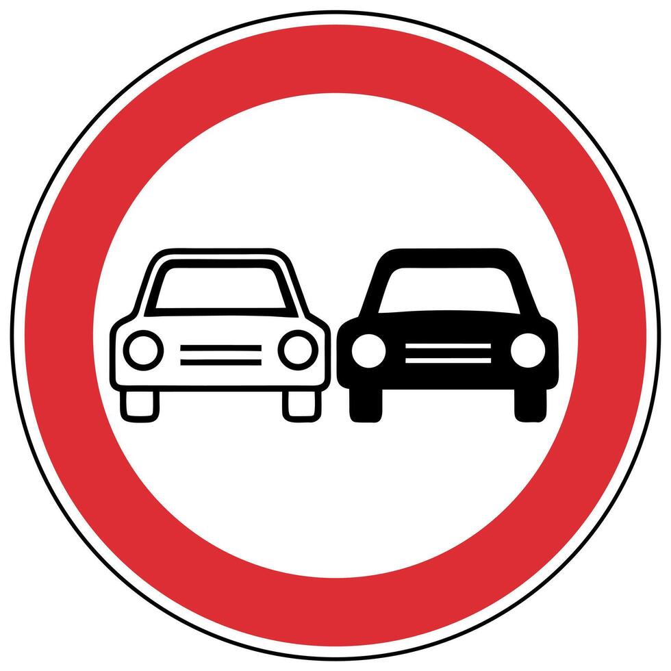 Red circle warning sign with two cars traffic sign vector