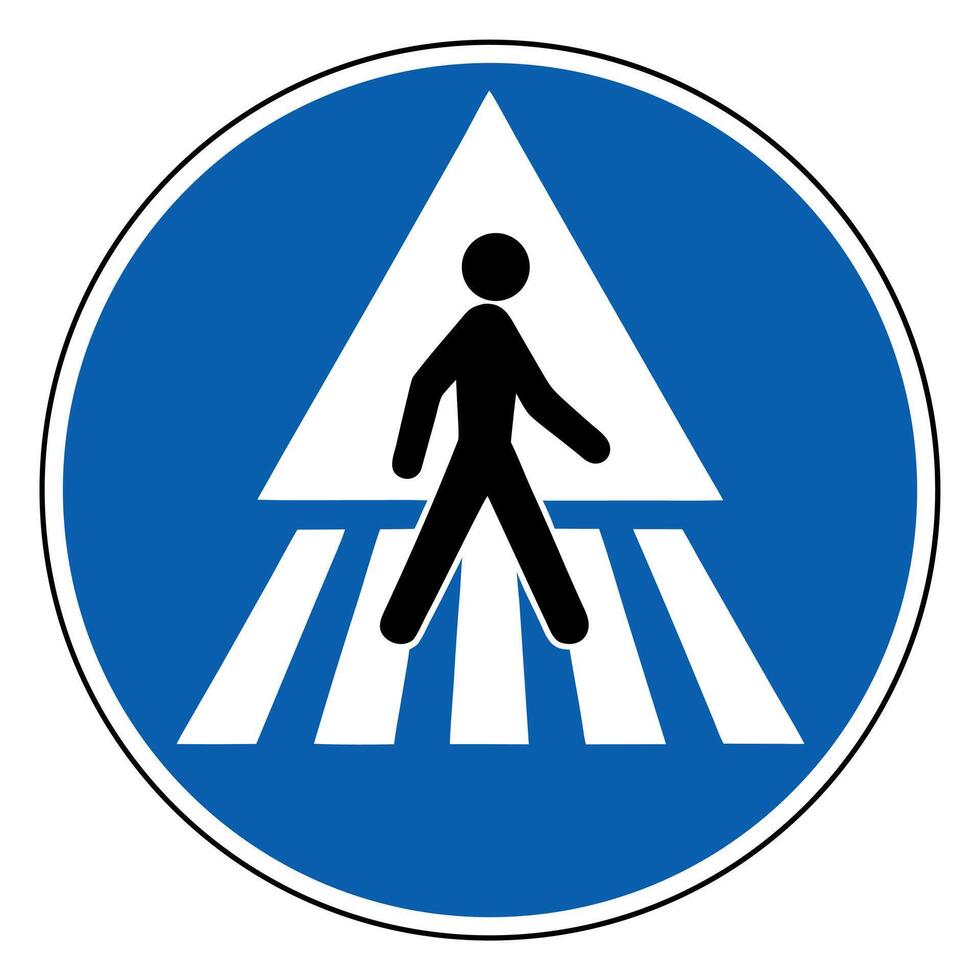 Pedestrian crossing sign blue circle traffic sign white triangle vector