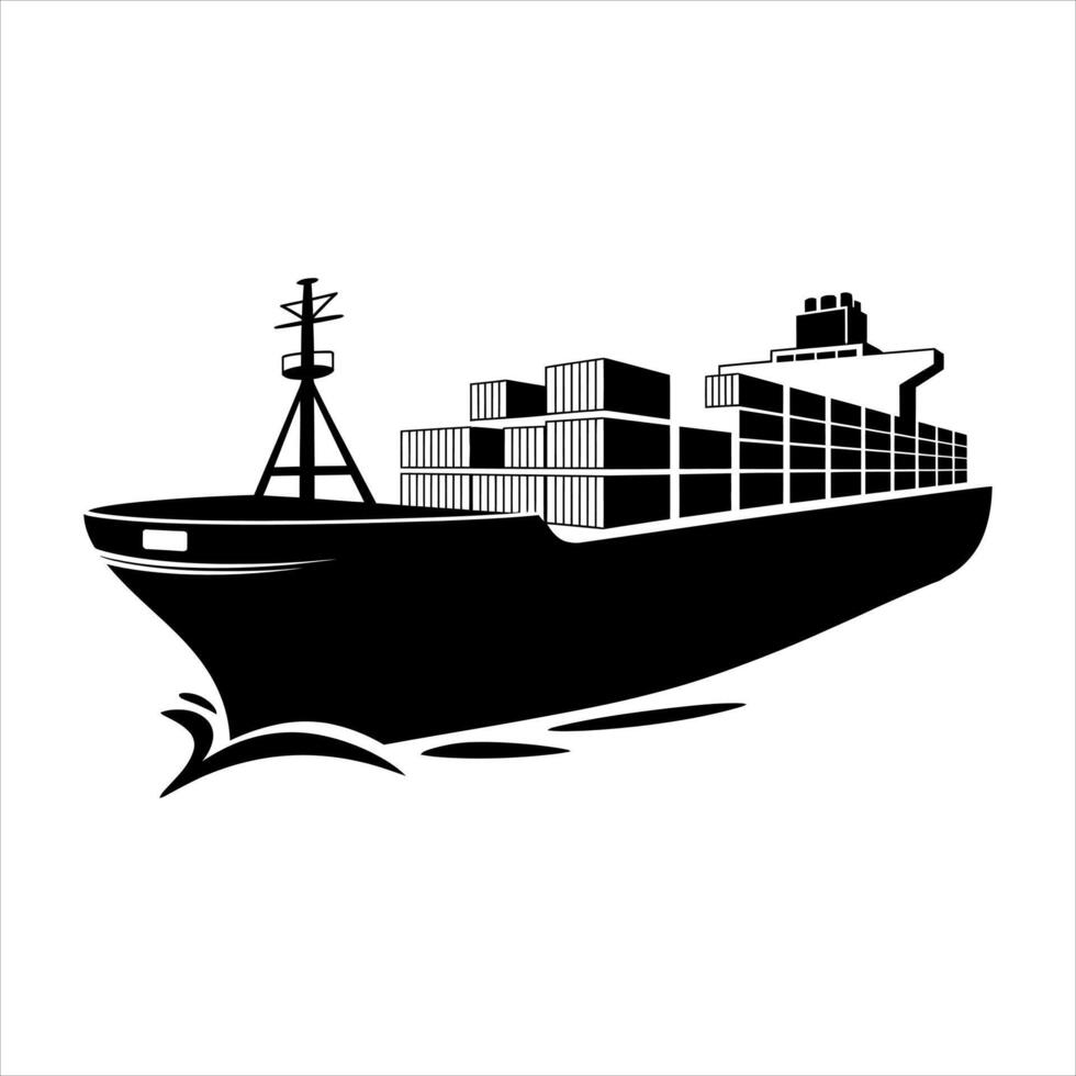 Black cargo ship carrying containers container ship vector