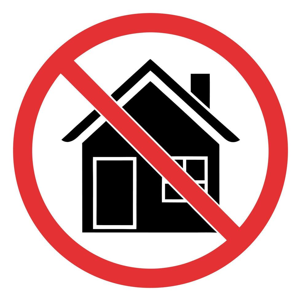 Black house symbol red prohibition sign no entry forbidden vector