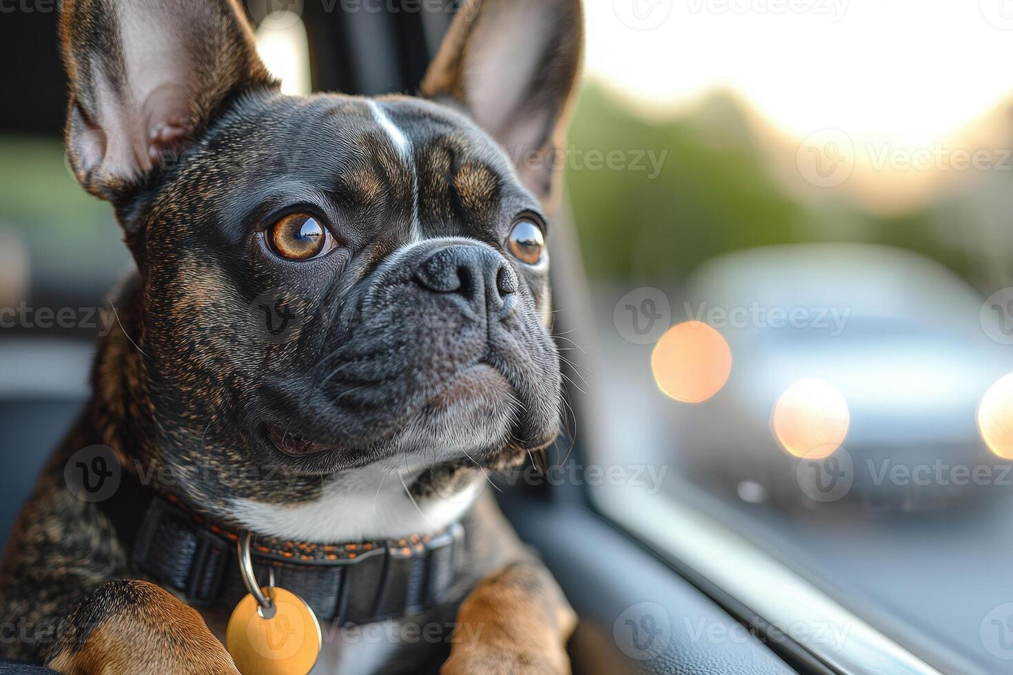 A dog sitting in the back seat of a car photo
