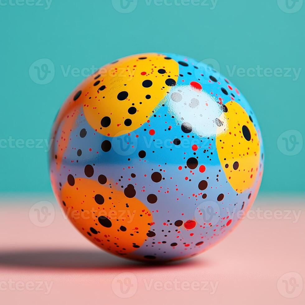 A colorful ball with dots on it sitting on a table photo