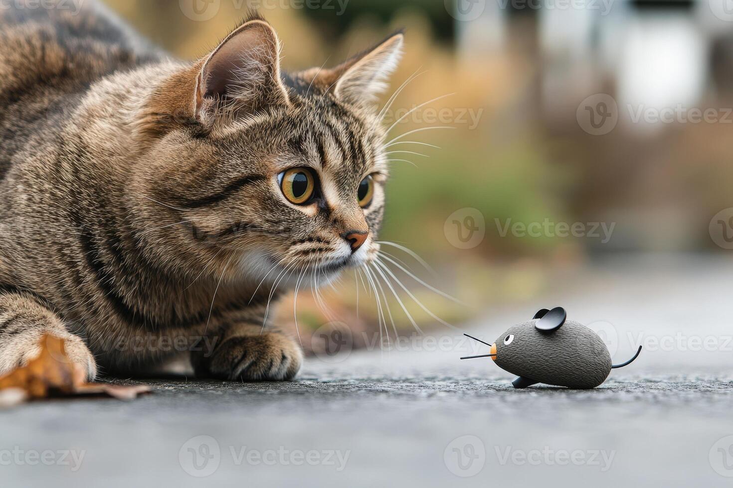 A cat and a mouse are on the ground photo