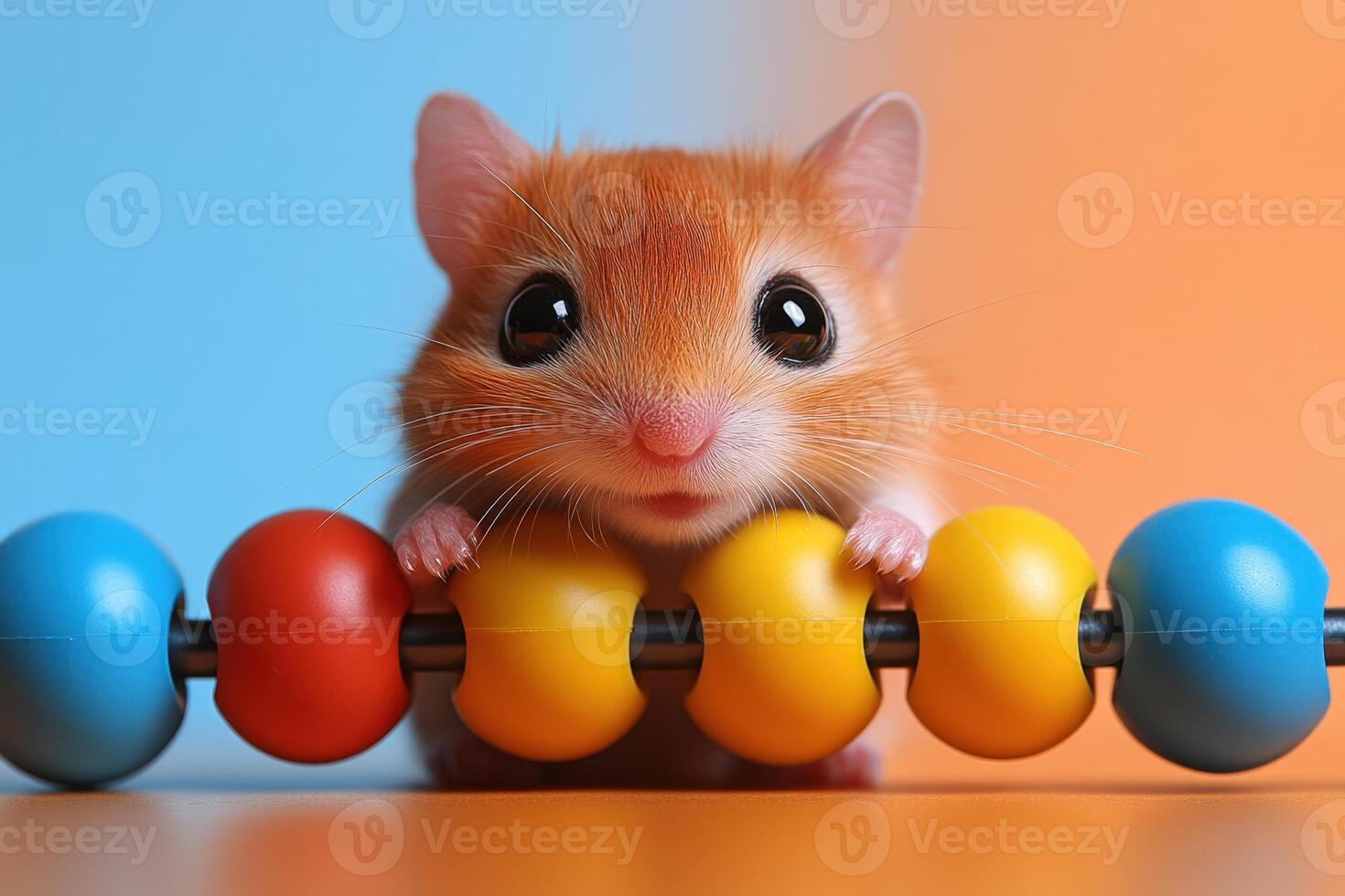 A hamster is sitting on a colorful toy photo