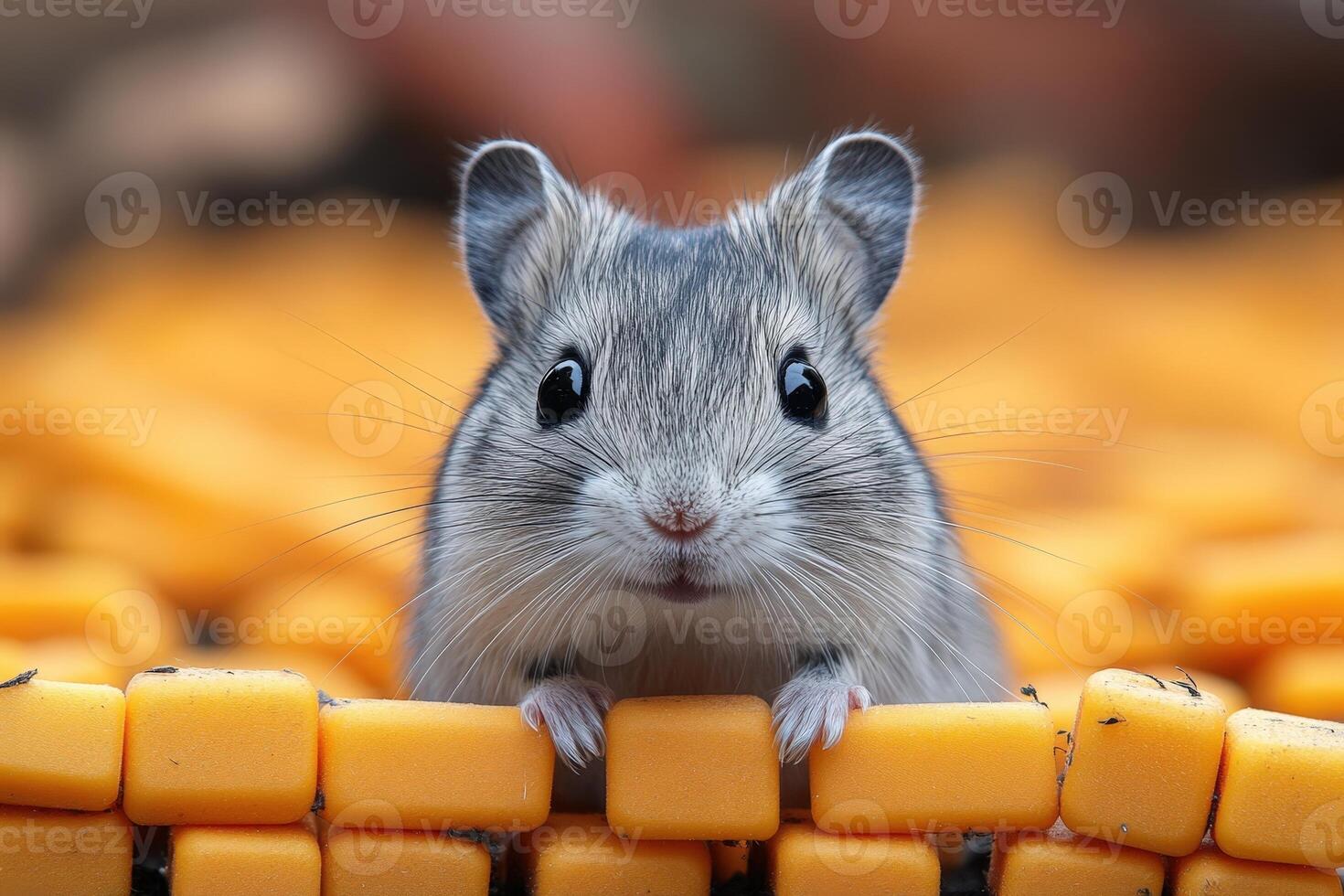 A hamster is sitting on top of a pile of corn photo