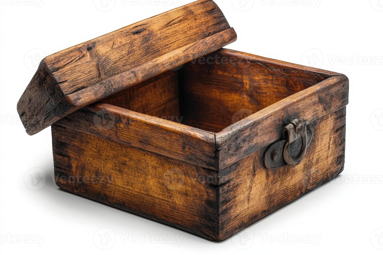 An old wooden box with a lock on it photo
