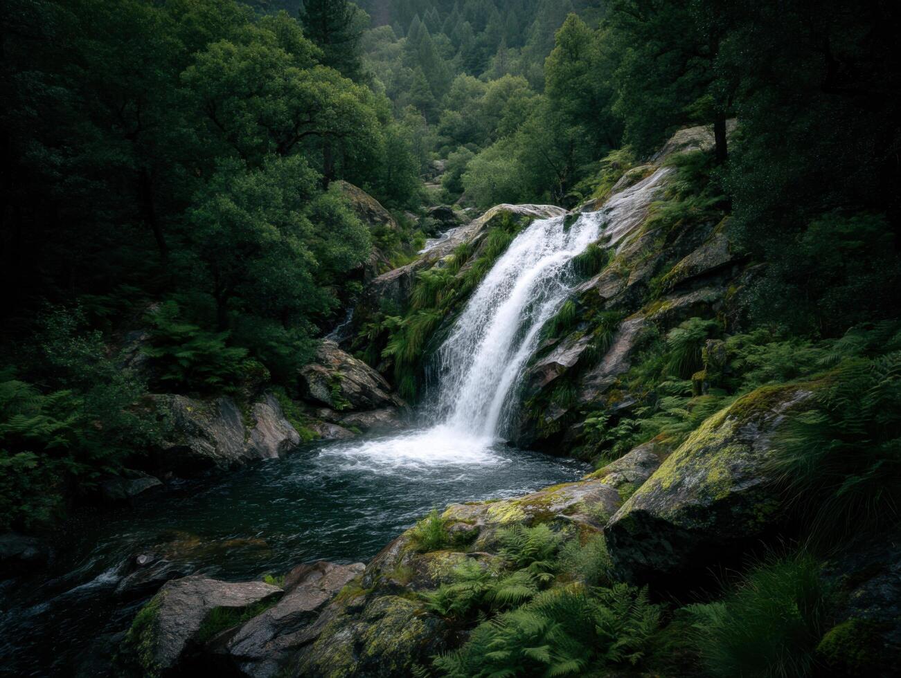The Energetic Flow Of A Lively Waterfall photo