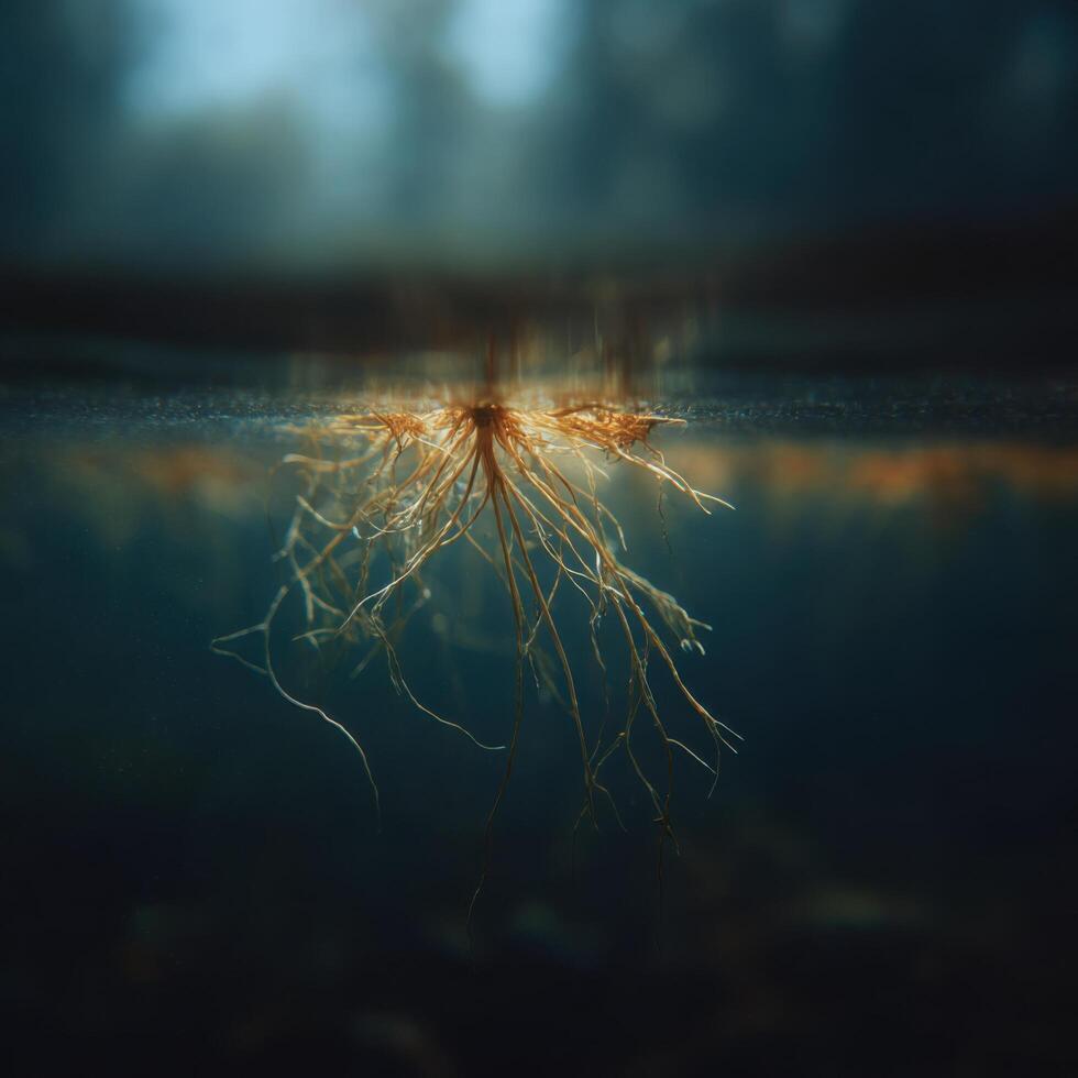 The Graceful Dance Of Aquatic Plant Roots In Water photo