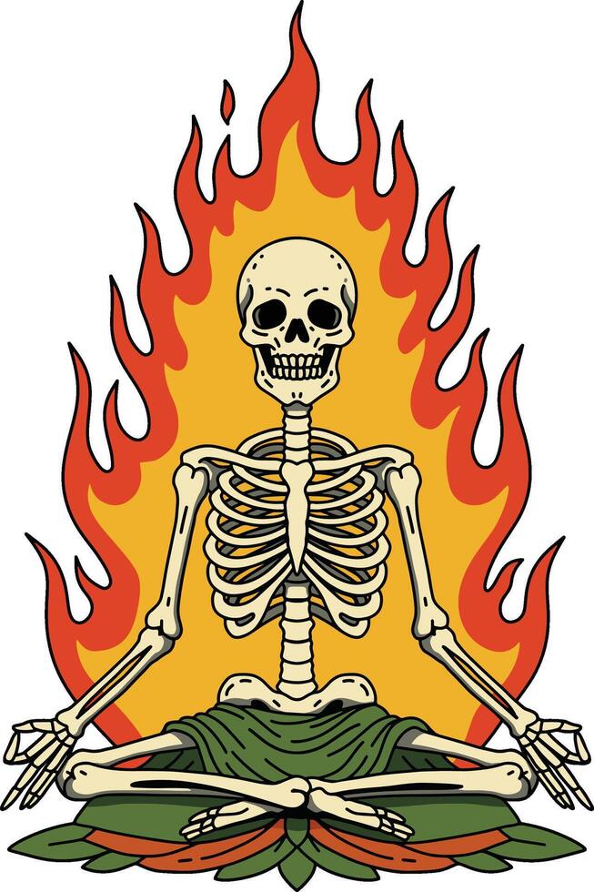 Meditating Skeleton in Flames vector