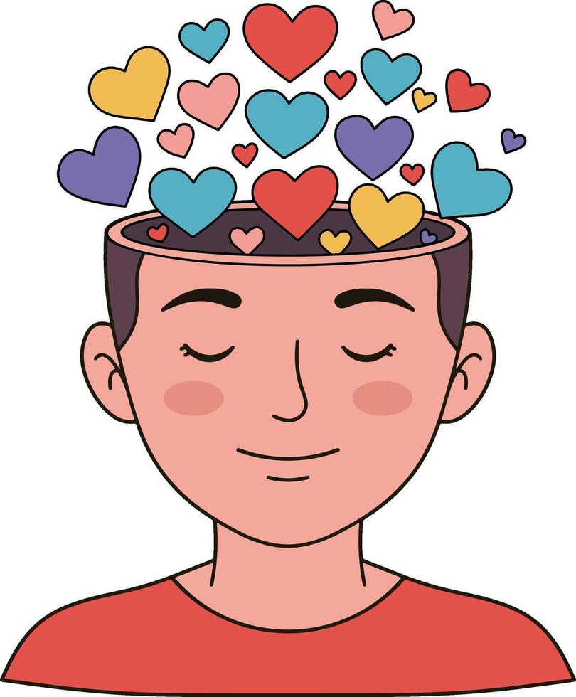Mind Filled with Hearts A Representation of Emotional Well-being vector