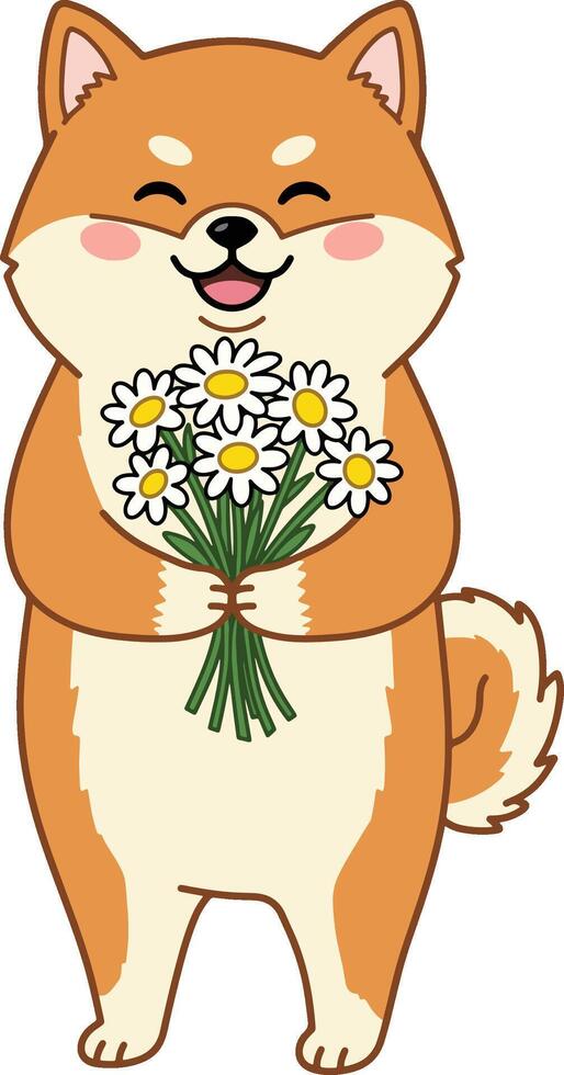 Shiba Inu with Flowers A Cheerful Cartoon vector