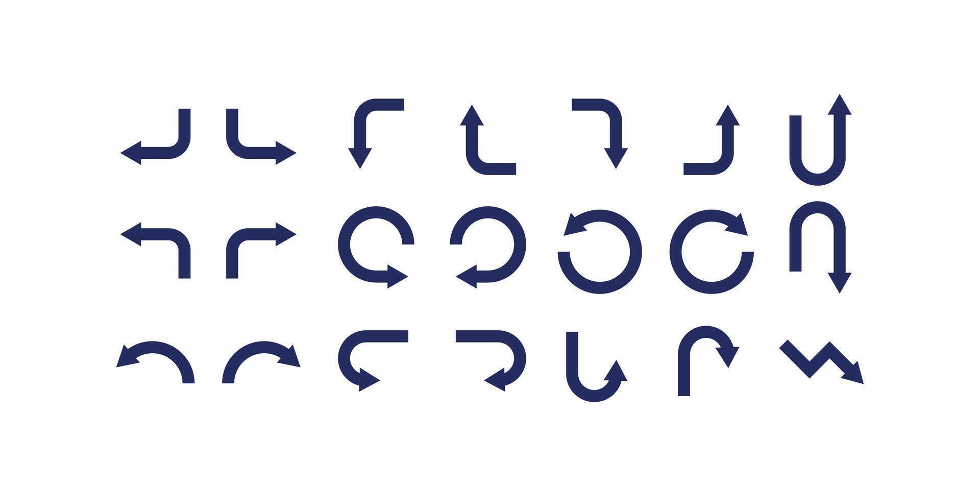 Set of Directional Arrows. Arrow silhouette set, black directional icons, navigation symbols vector