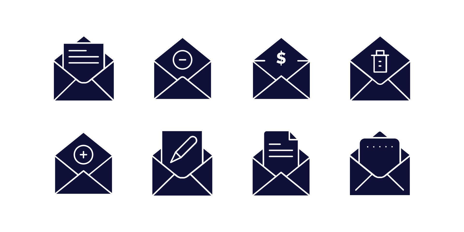 Mail icon set. E-mail, and envelope icon. receive, read, inbox, message, and buttons symbol for app and website vector