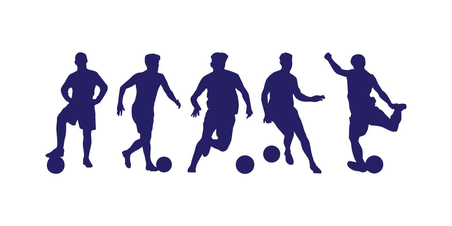 set of football soccer players silhouette vector