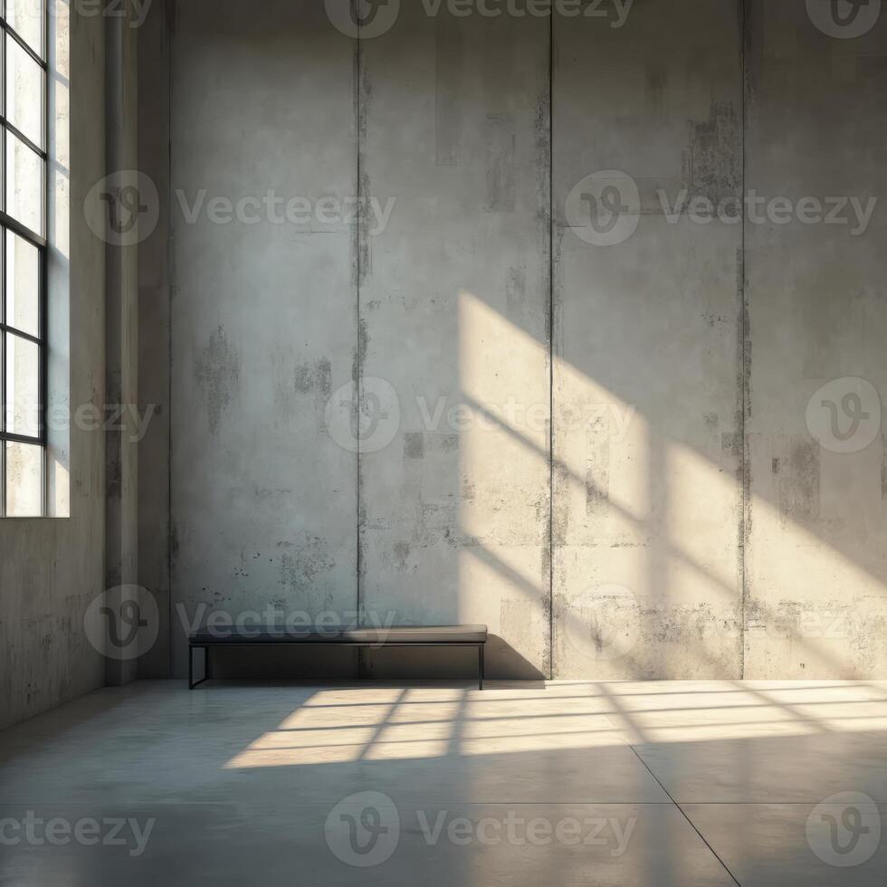 Natural light streaming through large windows in a minimalist interior space photo