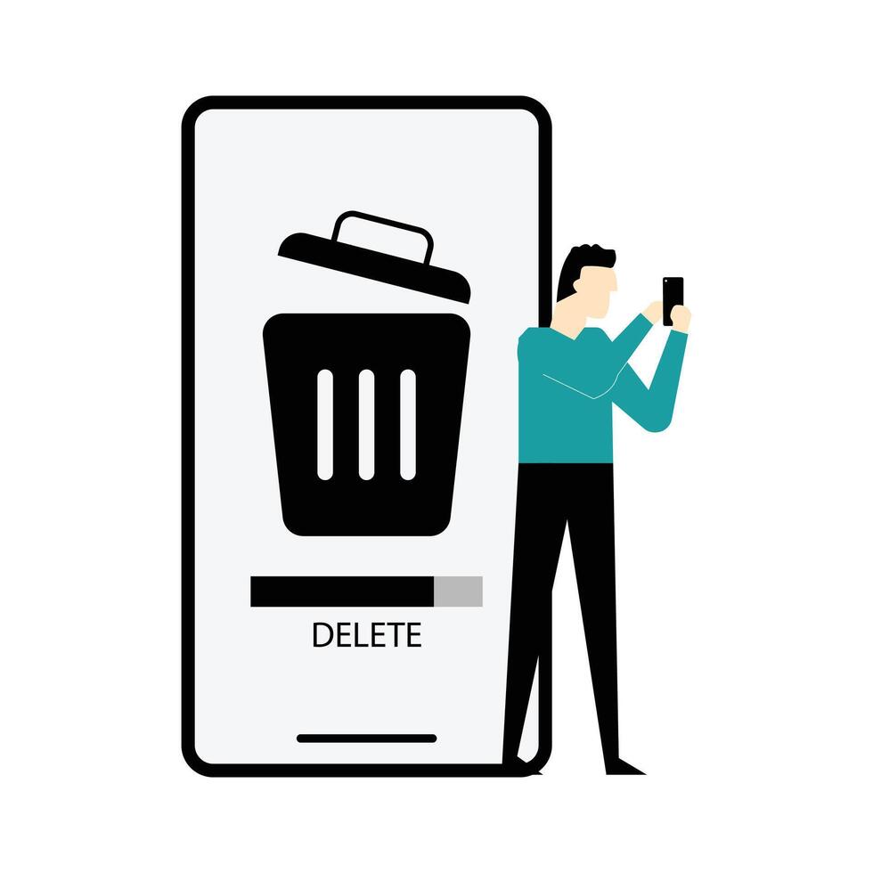 a man cleaning his cell phone. Stock illustration vector