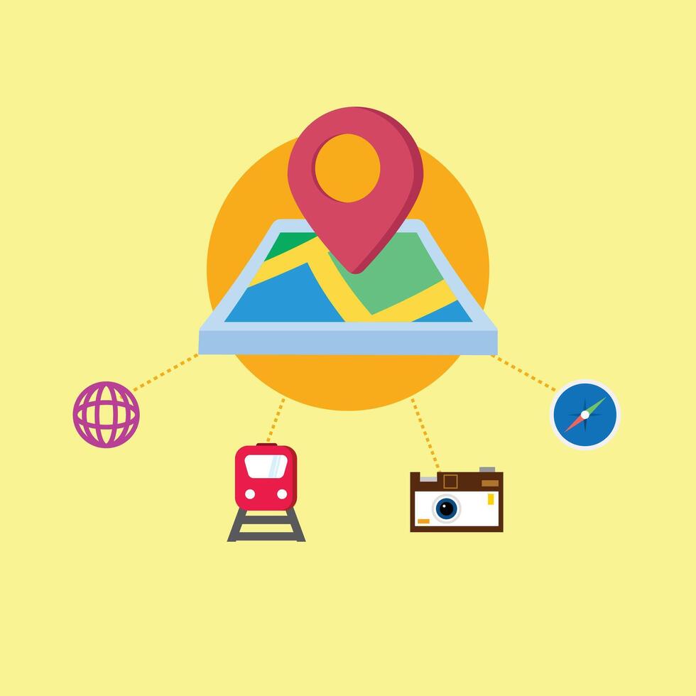 Icons of travel and navigation tools vector