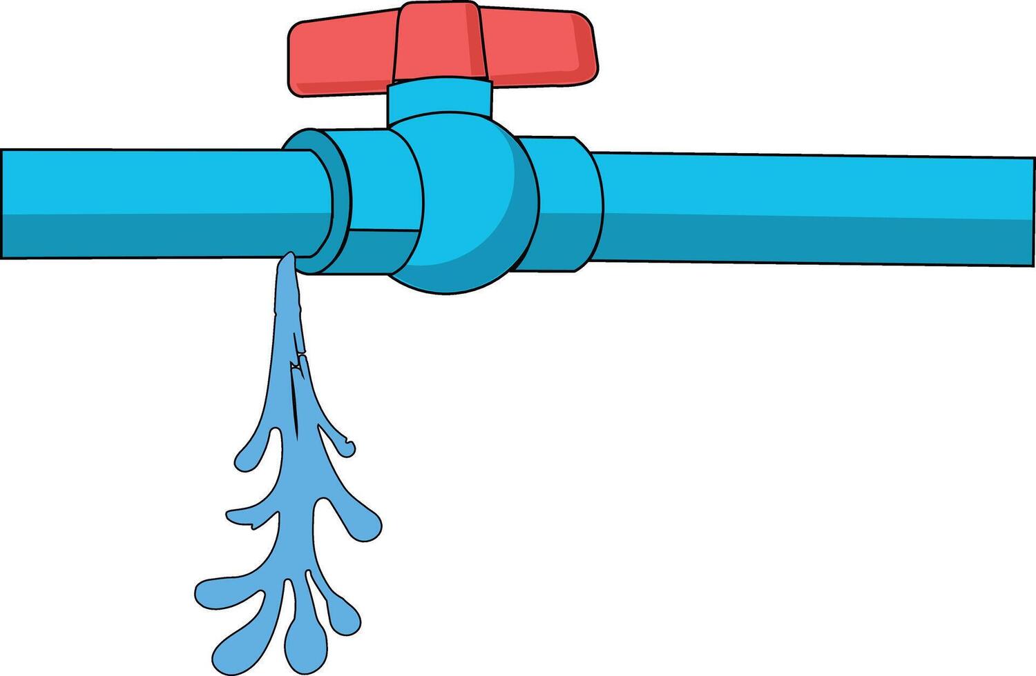 Leaking Water Pipe with Valve of Plumbing Problem vector