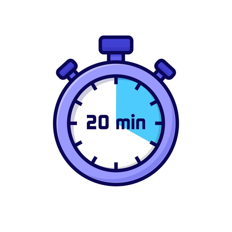 illustration cartoon stopwatch on white background of 20 minutes vector
