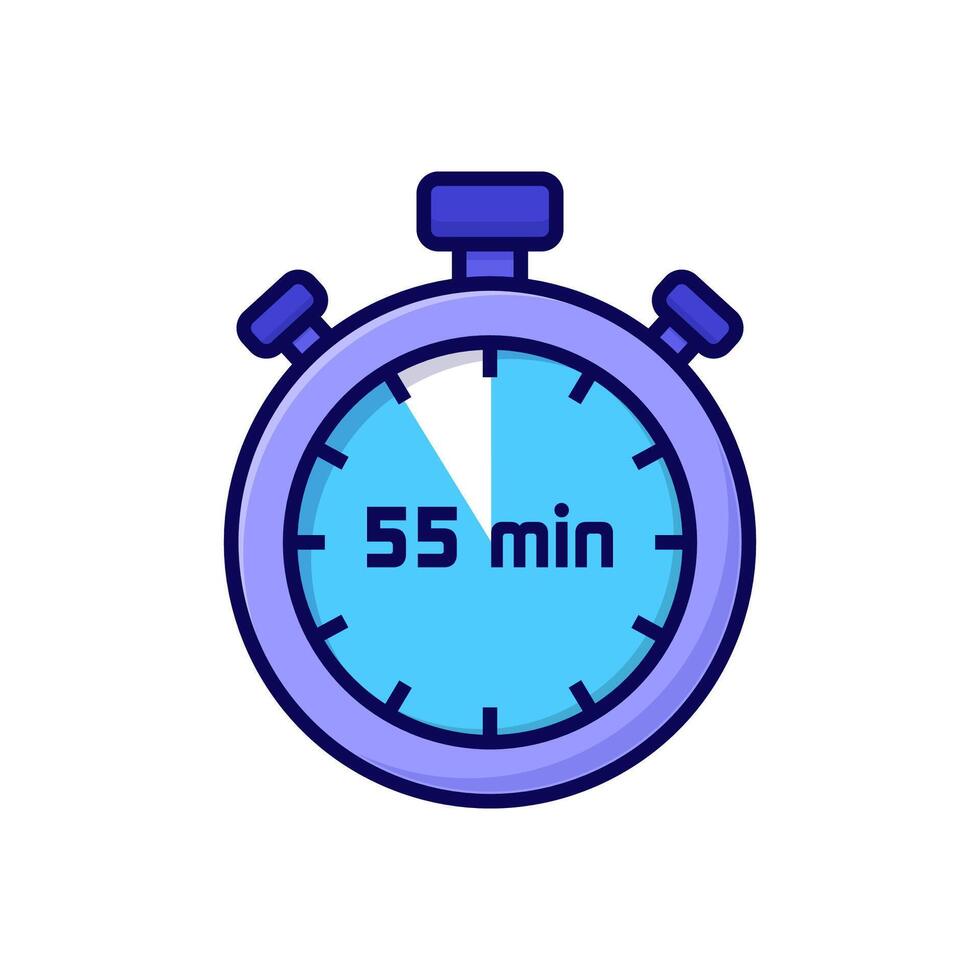 illustration cartoon stopwatch on white background of 55 minutes vector