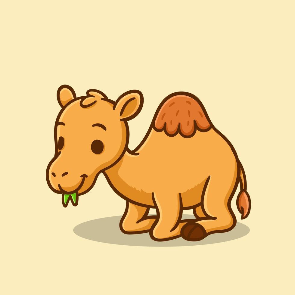 illustration of cute cartoon animal camel eating vector