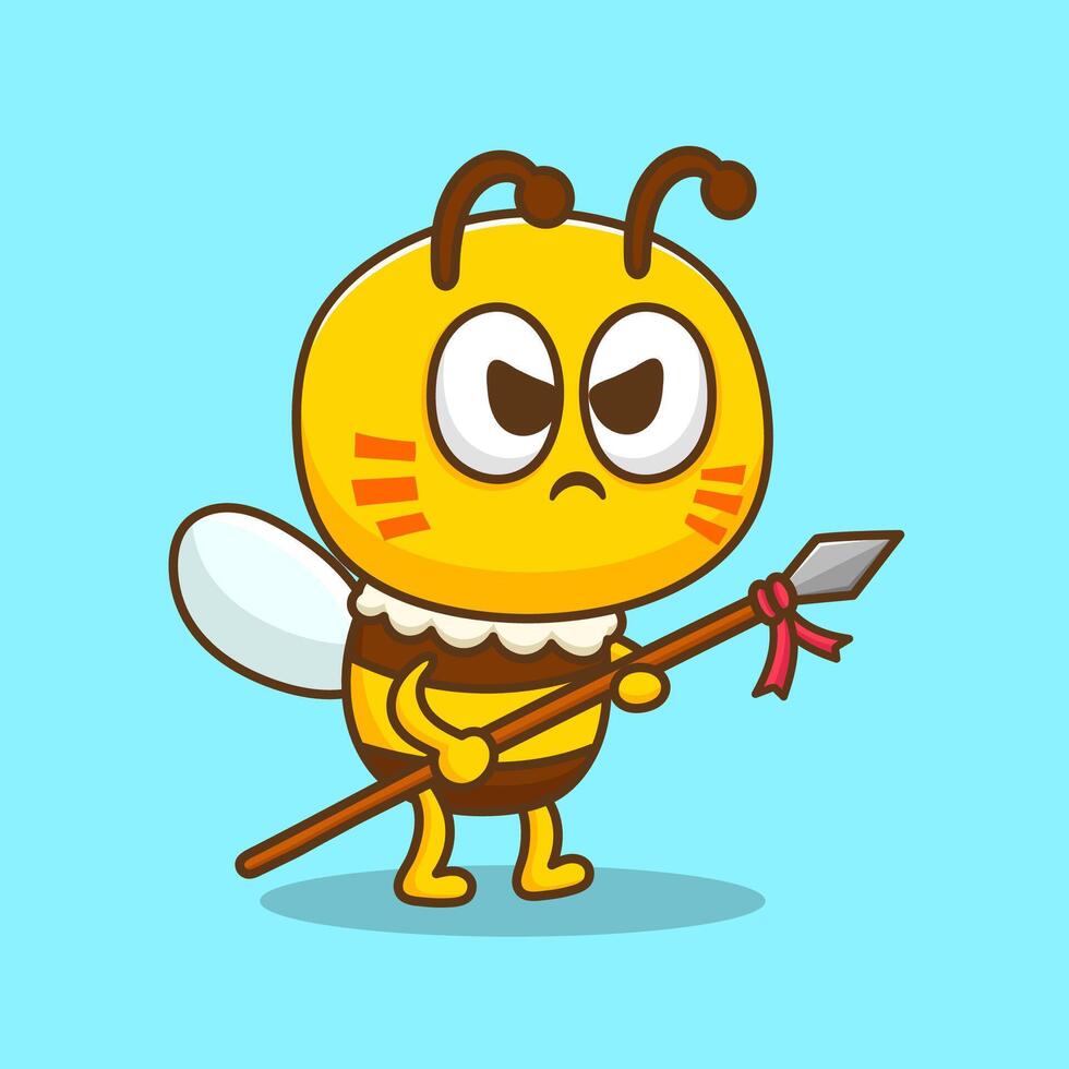 illustration of cute cartoon bee become soldier vector