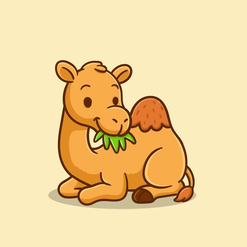 illustration of cute cartoon animal camel sit down vector