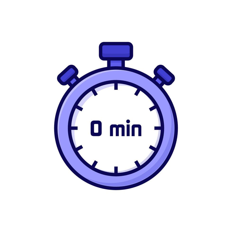 illustration cartoon stopwatch on white background of 0 minute vector