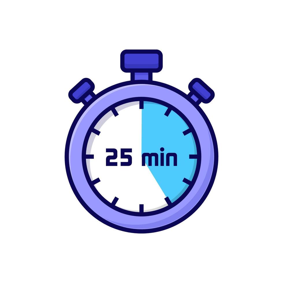 illustration cartoon stopwatch on white background of 25 minutes vector