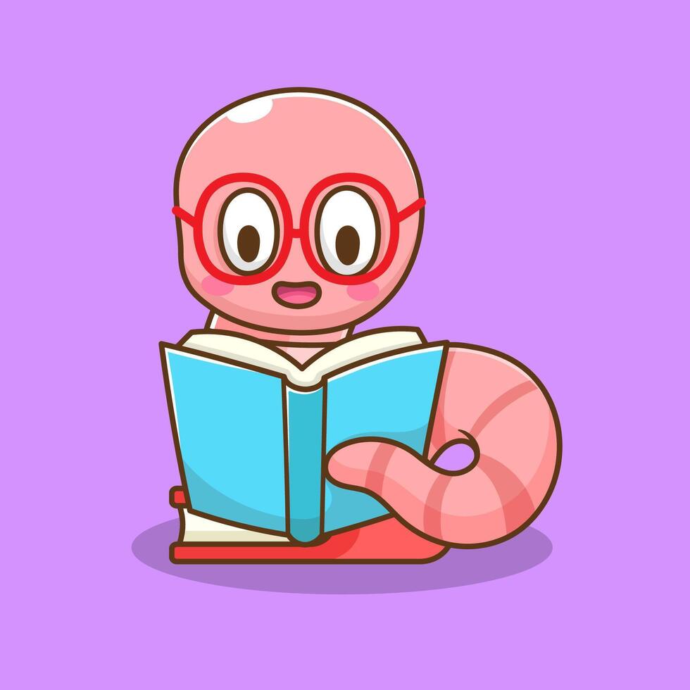 illustration of cute cartoon worm reading book vector