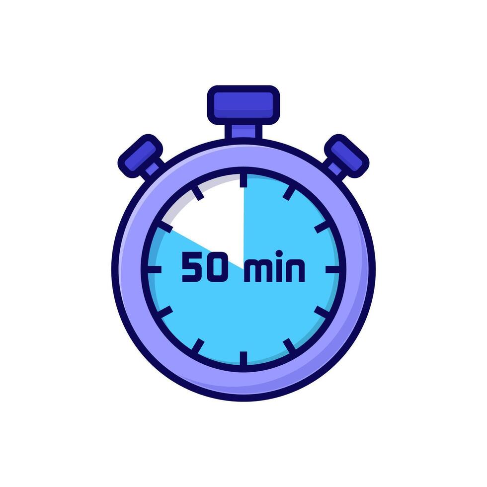 illustration cartoon stopwatch on white background of 50 minutes vector