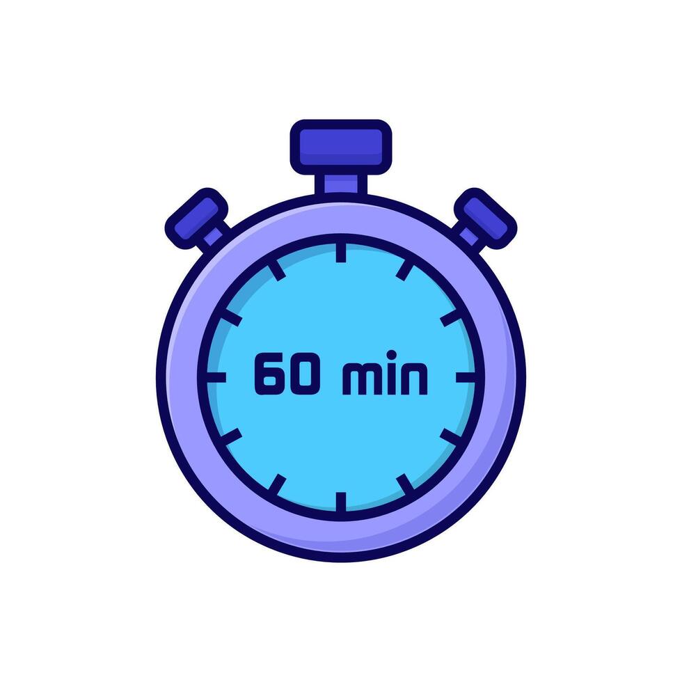 illustration cartoon stopwatch on white background of 60 minutes vector