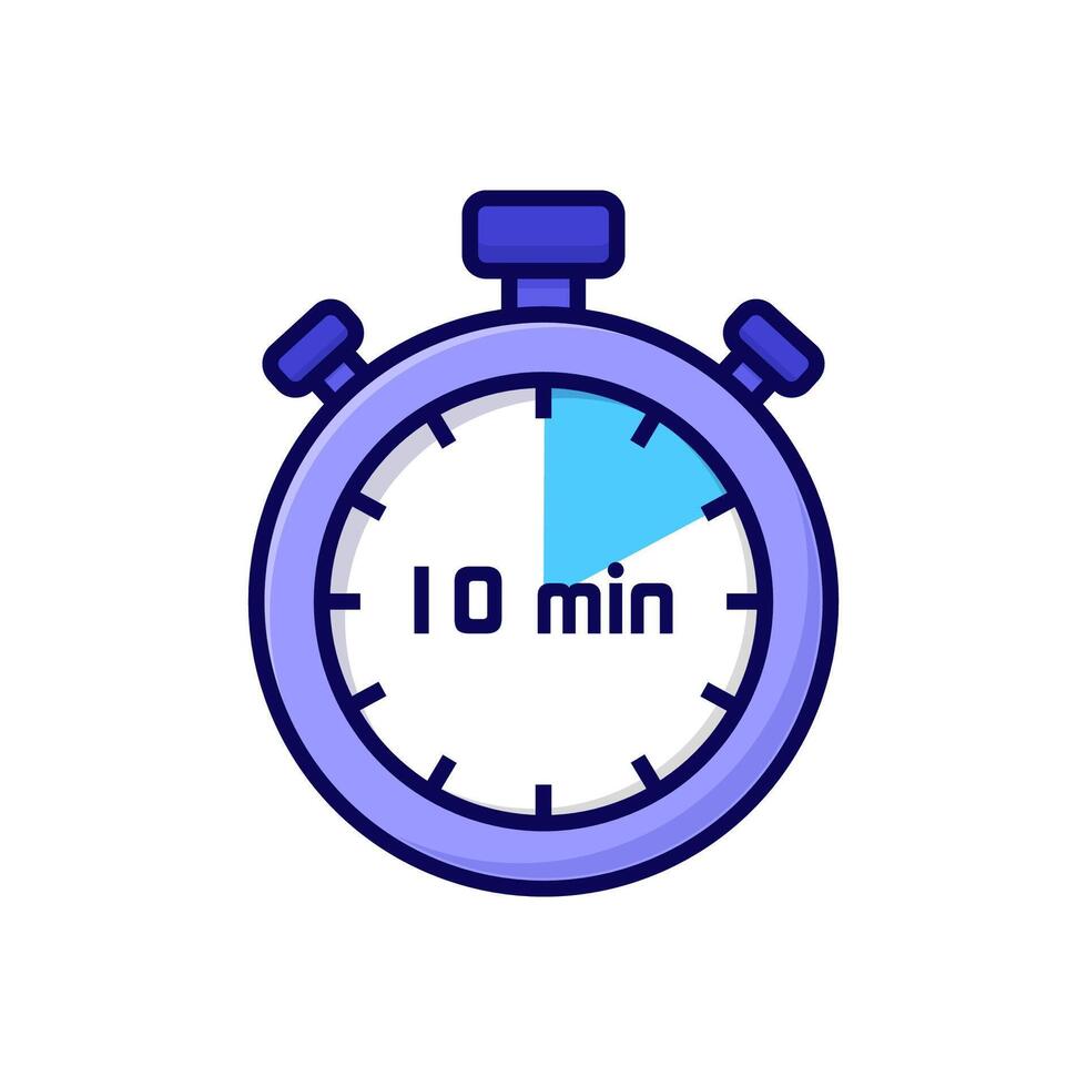 illustration cartoon stopwatch on white background of 10 minutes vector