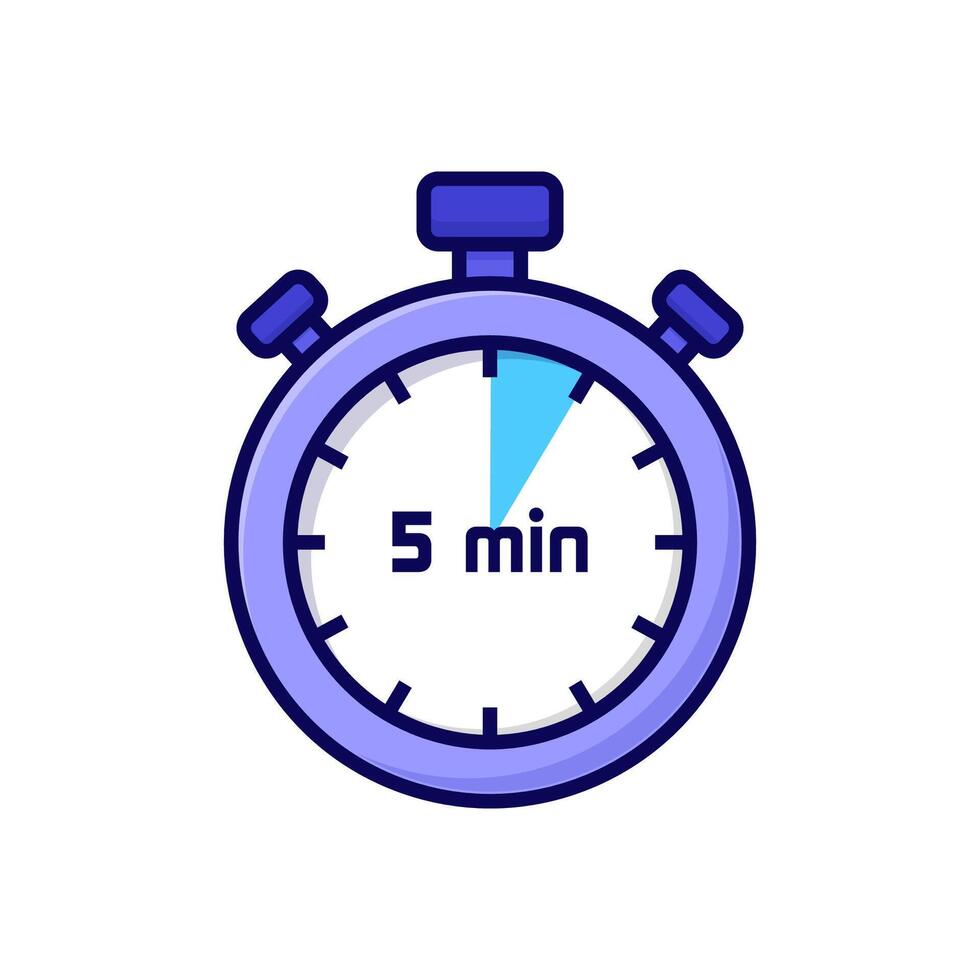 illustration cartoon stopwatch on white background of 5 minutes vector