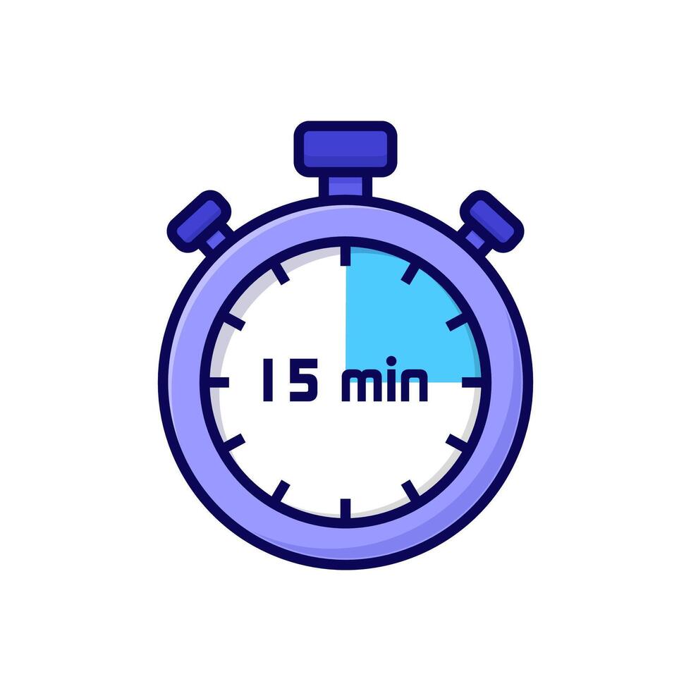 illustration cartoon stopwatch on white background of 15 minutes vector
