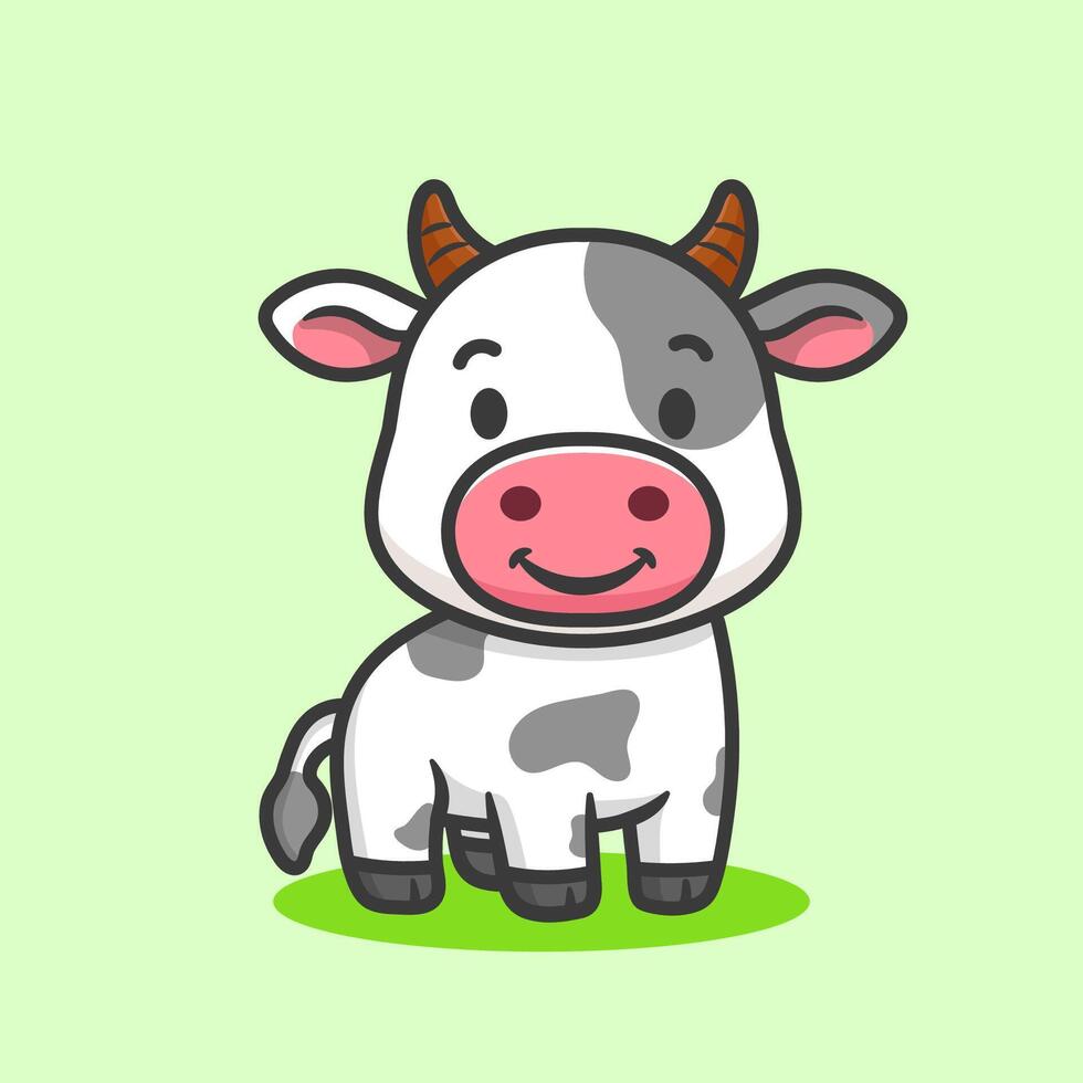 illustration of cute cartoon animal cow with smile face vector