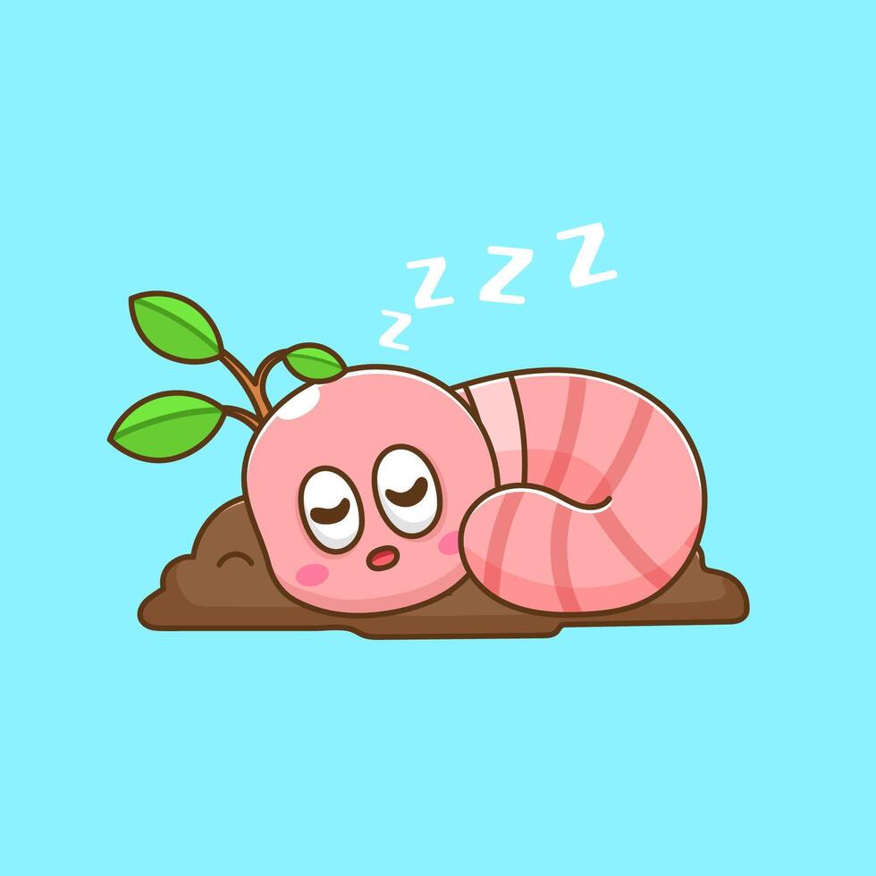 illustration of cute cartoon worm sleeping on land vector