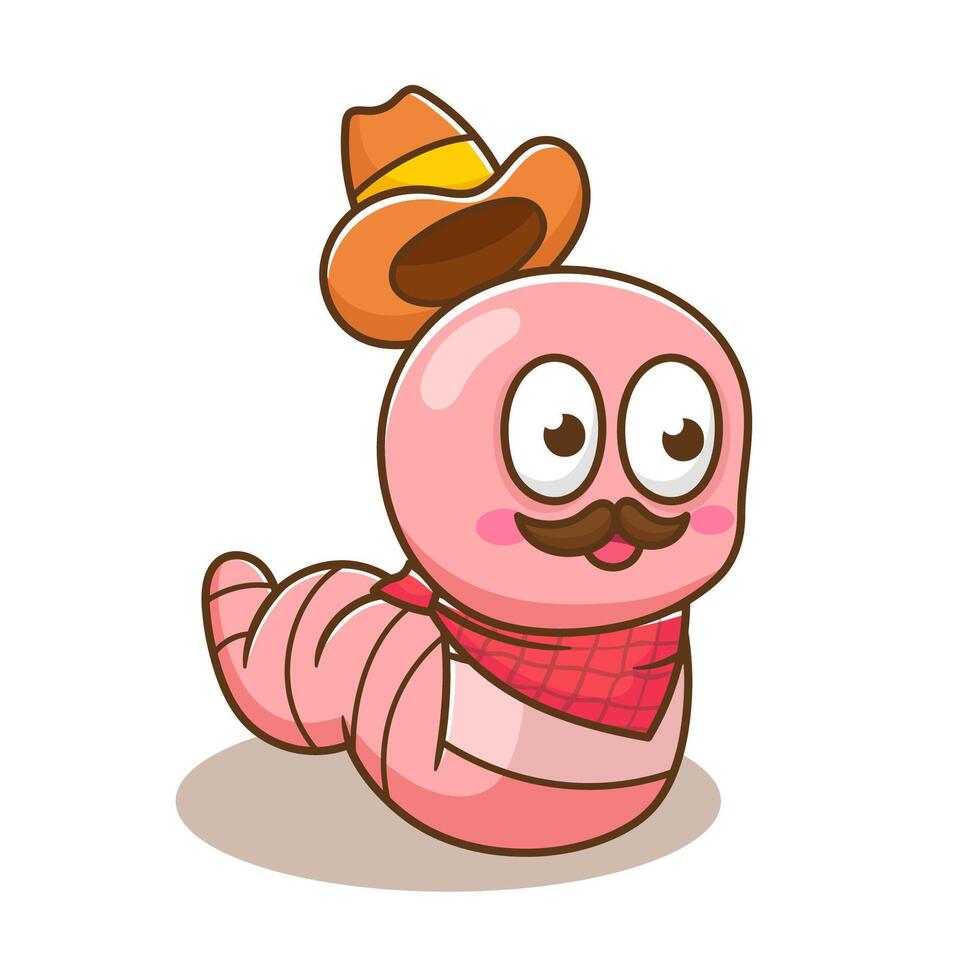 illustration of cute cartoon worm use cowboy hat vector