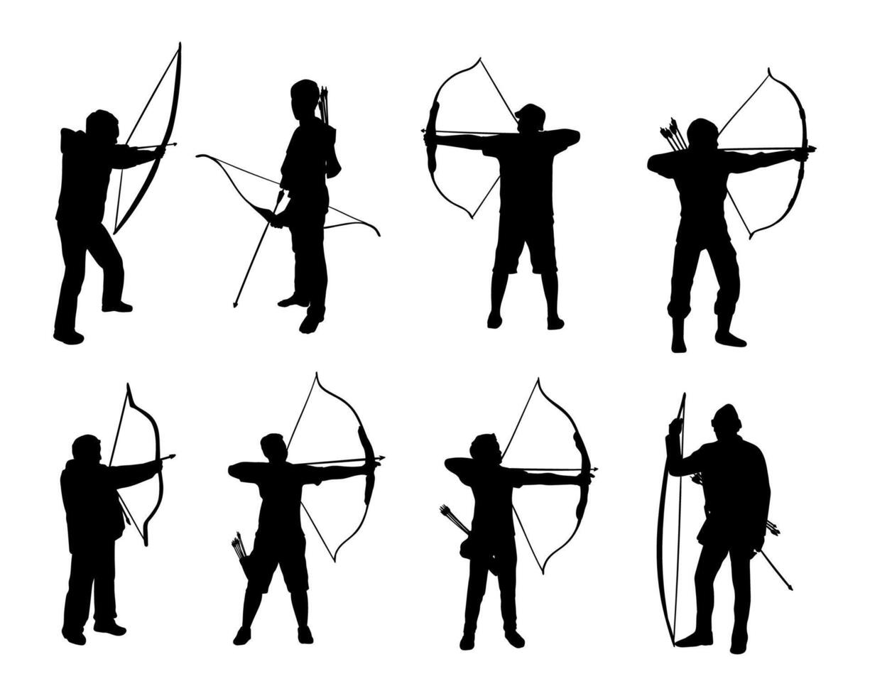 illustration silhouette of archer collection set on white background vector