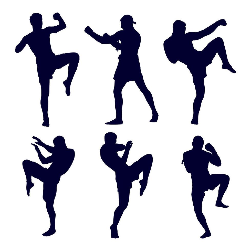 illustration silhouette of muay thai collection on white background vector
