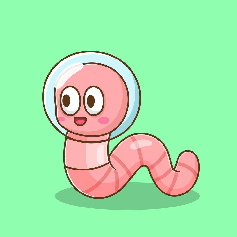illustration of cute cartoon worm use helmet vector
