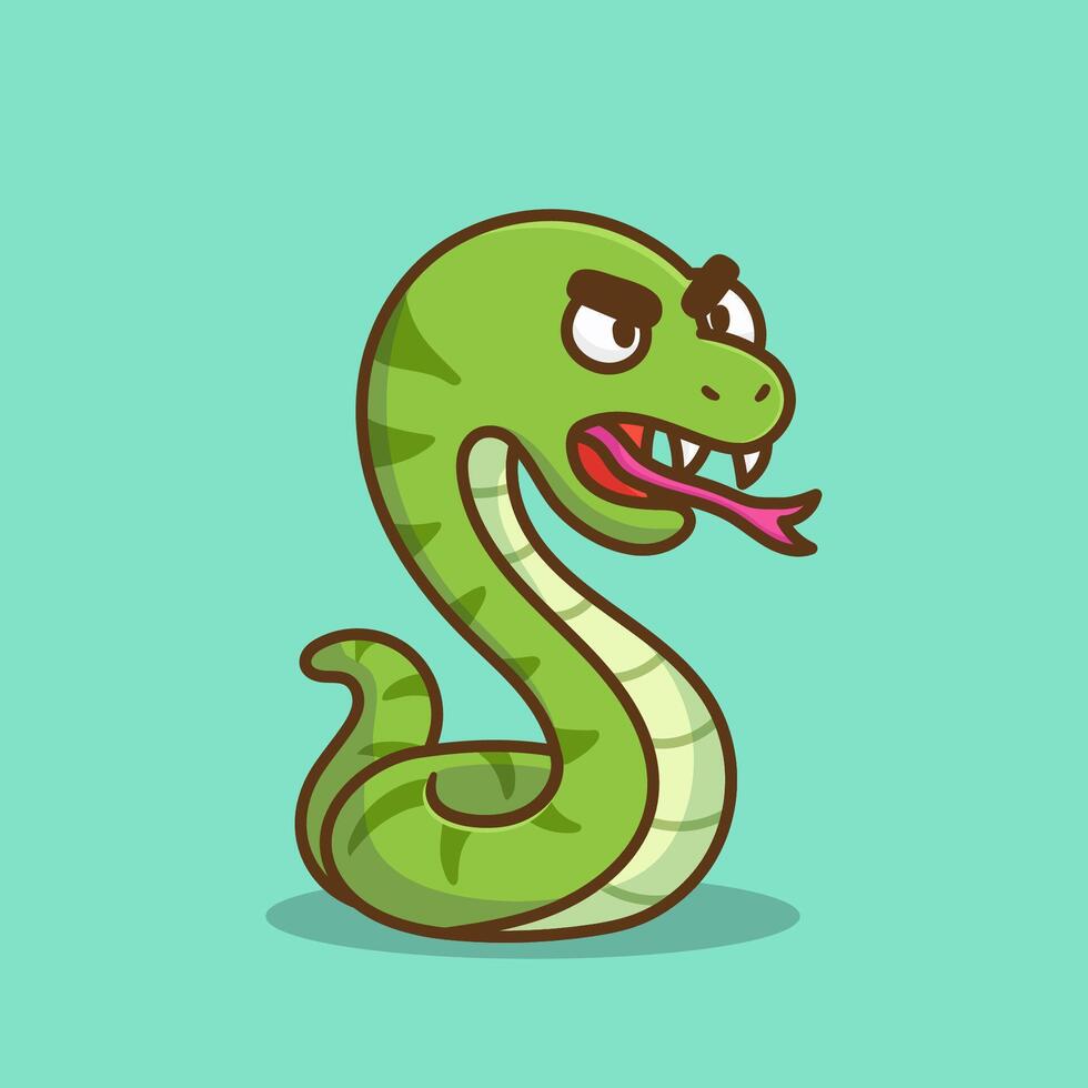 illustration of cute cartoon snake want to fight vector