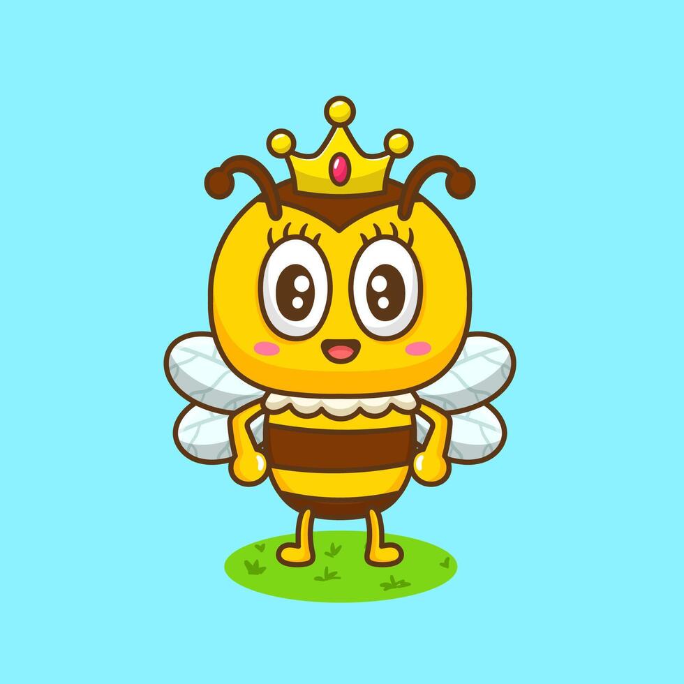 illustration of cute cartoon queen bee with smile face vector