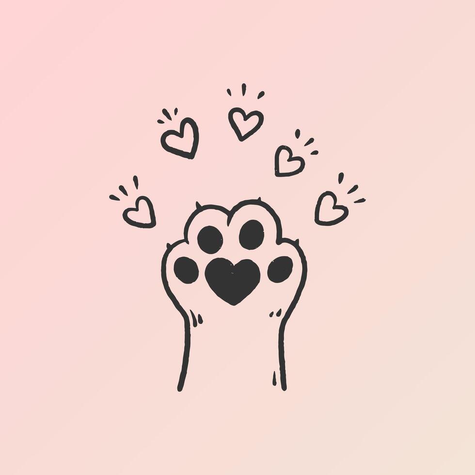 Cute paw print with hearts symbolizes love and affection for pets in a pastel background vector